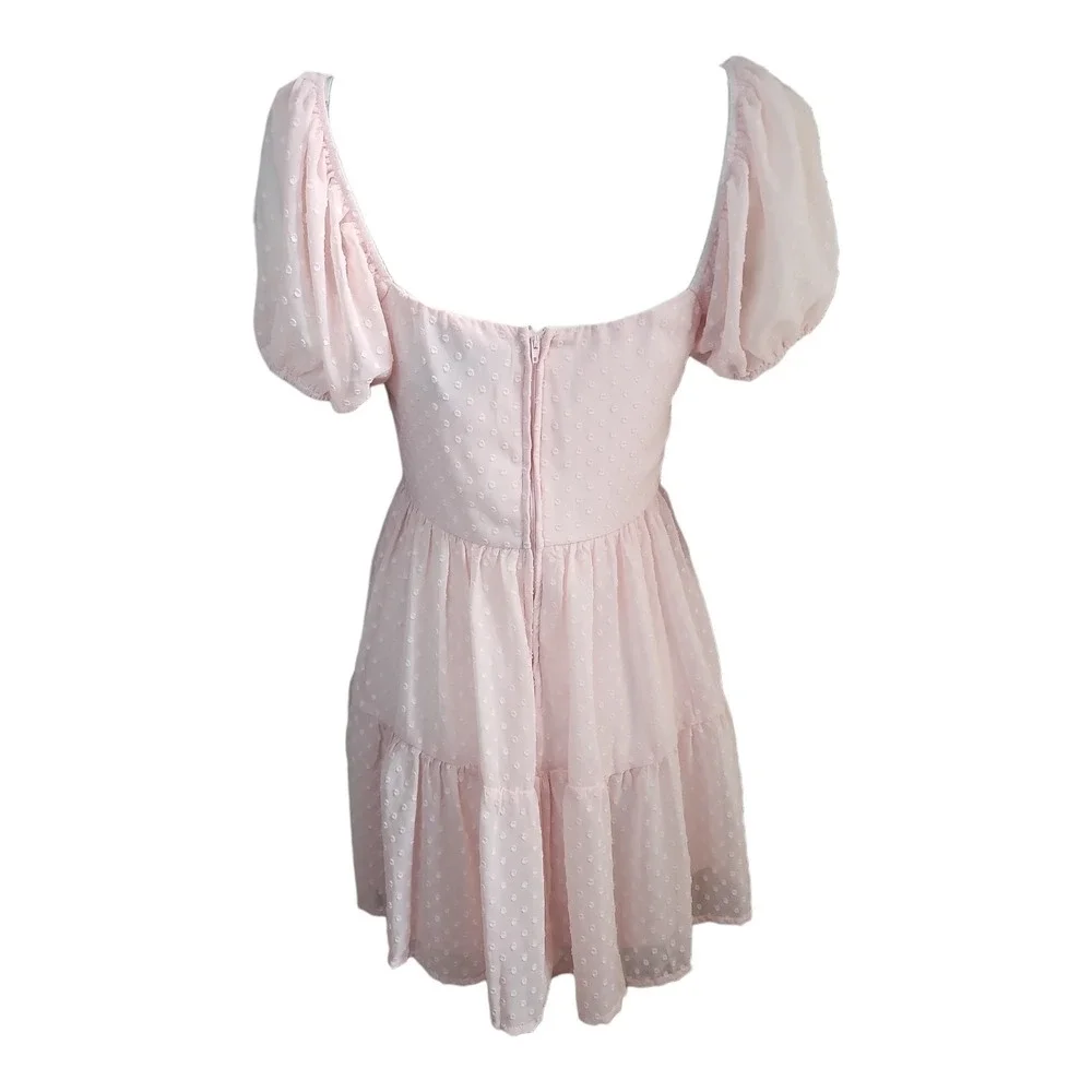 Windsor Dress Womens Size S Small Pink‎ Dotted Babydoll Boho Coquette Milkmaid